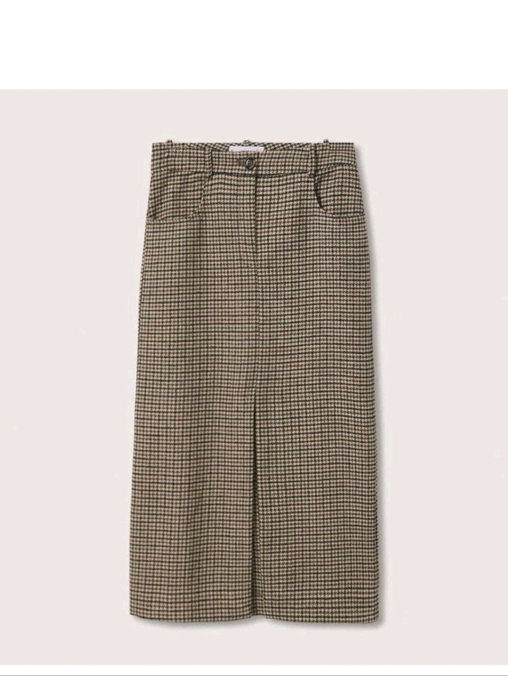 Mango MNG High-Waist Wool Blend Houndstooth Midi Skirt with Front Slit - 8 - Picture 5 of 5